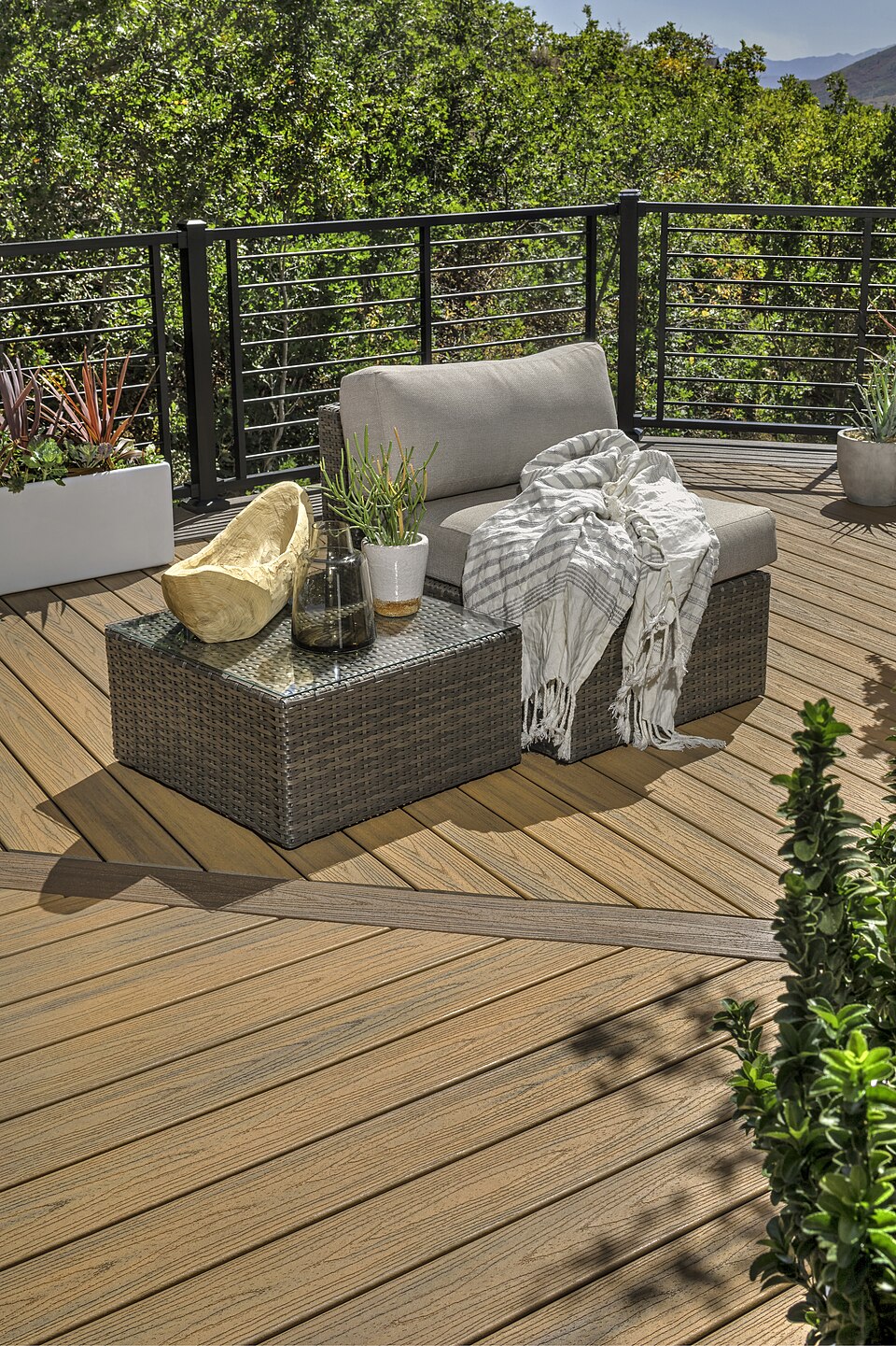 Finished residential composite deck with clean board layout and realistic outdoor detailing